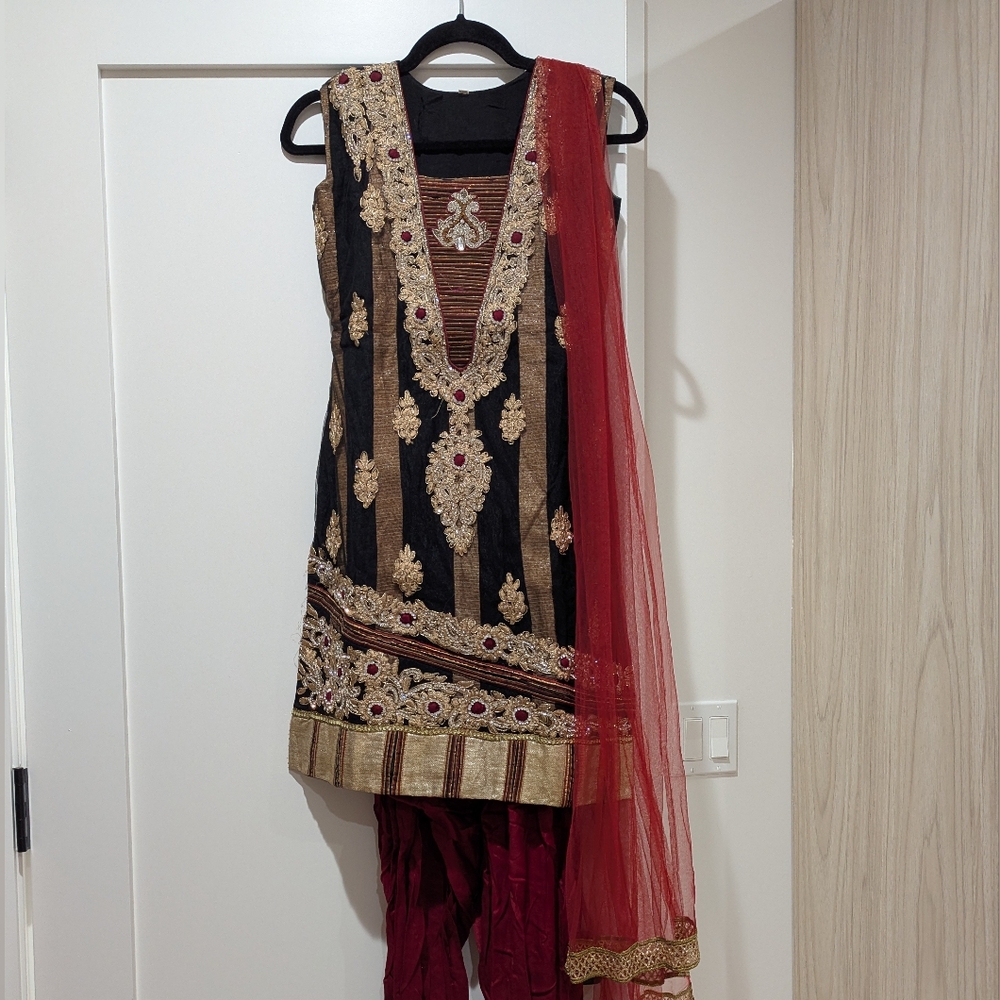 Black And Maroon Ethnic 3-piece Patiala Set